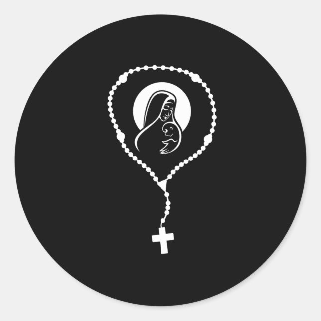 Sticker Rond Mary Rosary Jesus Christ Religion Faith Church Gif (Devant)