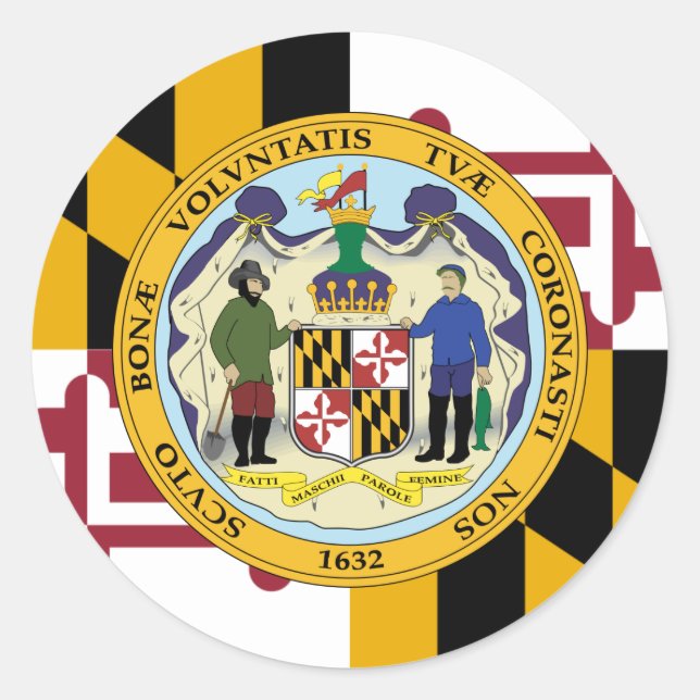 Sticker Rond Marylander Drapeau & Sceau Design, Drapeau du Mary (Devant)