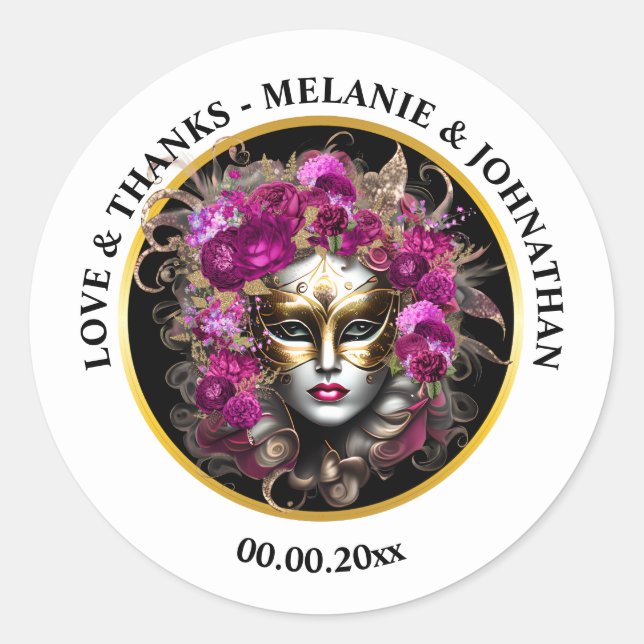 Sticker Rond Mascarade masque visage femme rose fleurs carnaval (Devant)