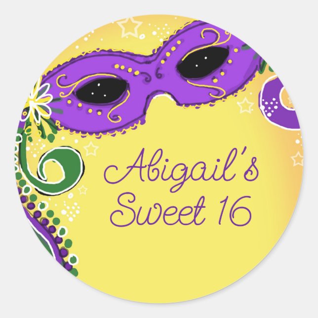 Sticker Rond Mascarade Purple et Jaune Masque Sweet 16 (Devant)