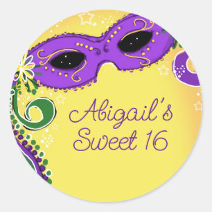 Sticker Rond Mascarade Purple et Jaune Masque Sweet 16