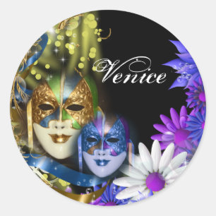 Sticker Rond Mascarade quinceanera masques vénitiens