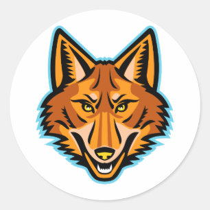 Sticker Rond Mascotte avant de la tête de coyote