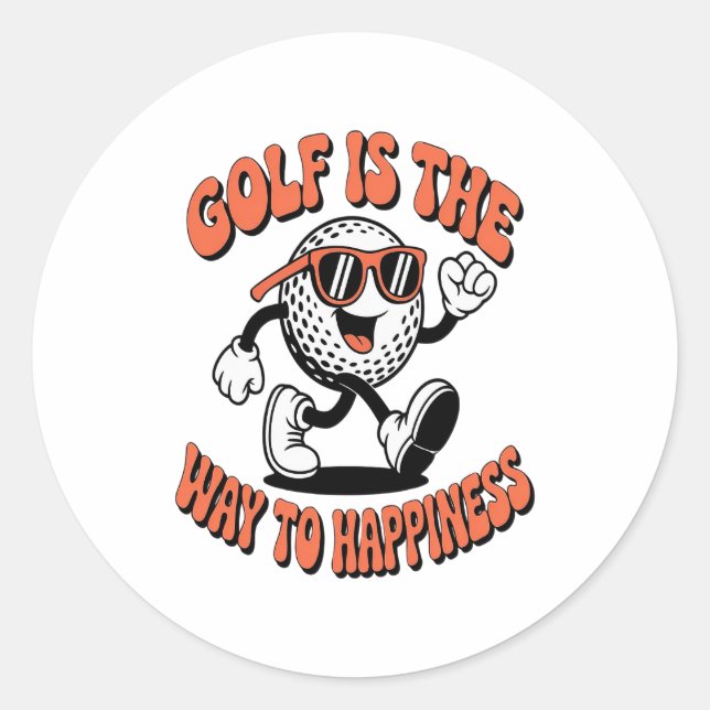 Sticker Rond Mascotte de balle de golf joyeuse (Devant)