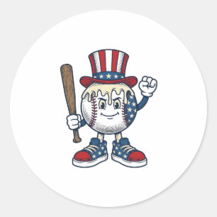 Sticker Rond Mascotte de baseball patriotique dessin de gravure