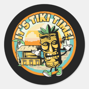 Sticker Rond mascotte-tiki-with-beach-bar-it039s-tiki-time