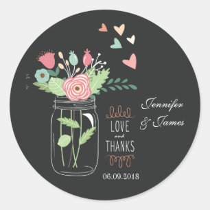 Sticker Rond Mason bocal mariage de charbon de bois favorise le