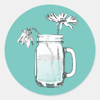 Sticker Rond mason jar daisies