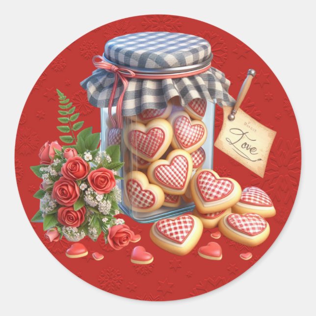 Sticker Rond Mason Jar de Valentine Coeurs Cookies (Devant)