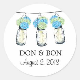 Sticker Rond Mason Jar et Hydrangeas Mariage