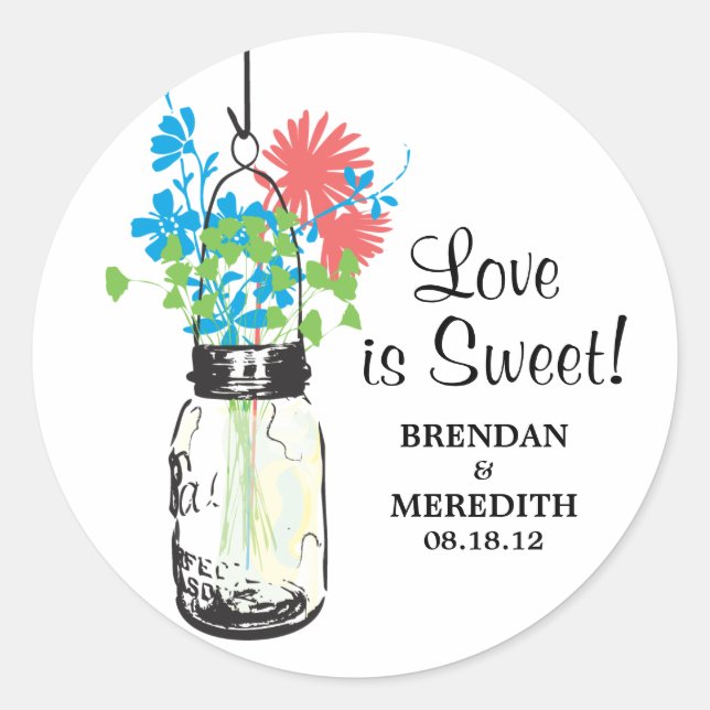 Sticker Rond Mason Jar et Mariage Fleur sauvage (Devant)