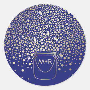 Sticker Rond Mason Jar Fireflies d'or Russe Mariage de la marin