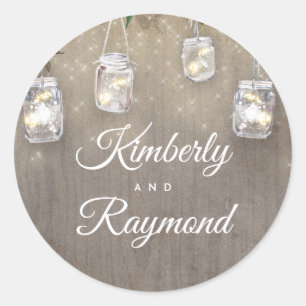 Sticker Rond Mason Jar illumine le Mariage rustique