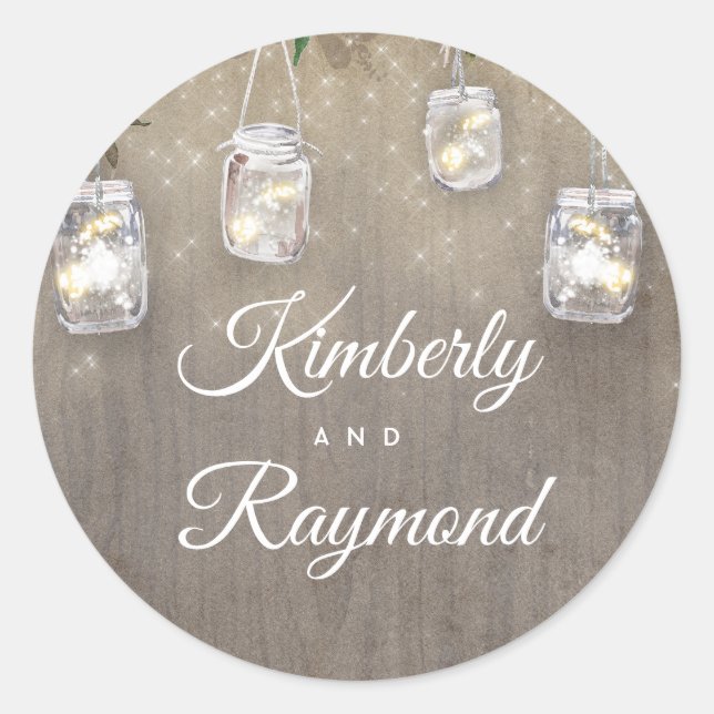 Sticker Rond Mason Jar illumine le Mariage rustique (Devant)