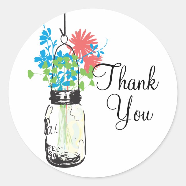 Sticker Rond Mason Jars et Merci Fleur sauvage (Devant)