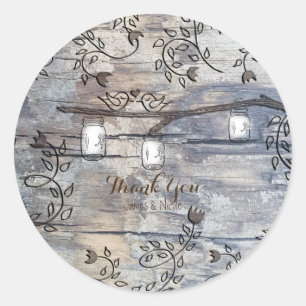 Sticker Rond Mason Jars & Inséparables Rustic Branch Mariage