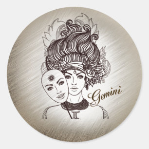 Sticker Rond Masque de Gémeaux Dame Zodiaque