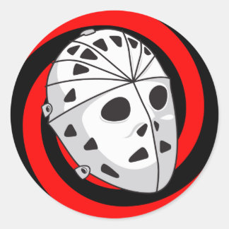 Sticker Rond masque de gode de hockey rouge noir