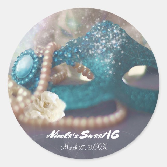 Sticker Rond Masque de Mascarade & Perles Fête Arc-en-ciel (Devant)