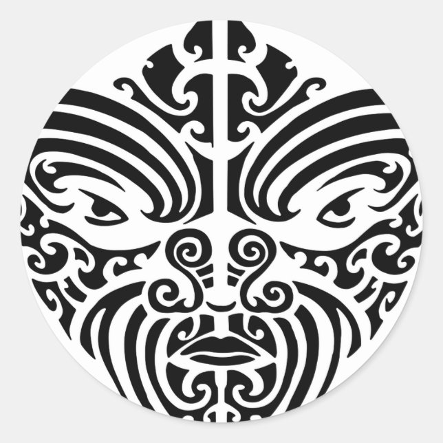 Sticker Rond Masque de tatouage tribal maori (Devant)
