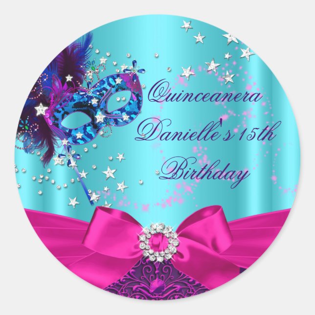 Sticker Rond Masque d'étincelle et Stick de Quinceanera (Devant)