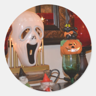 Sticker Rond Masque d'Halloween et Figurines