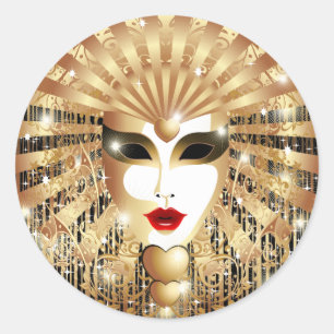 Sticker Rond Masque d'or de partie de carnaval de Venise