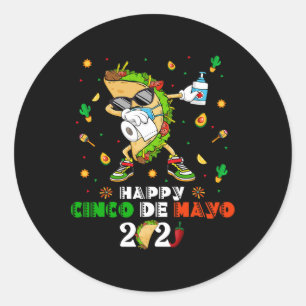 Sticker Rond Masque facial Dabbing Taco Cinco De Mayo 2021 Quar
