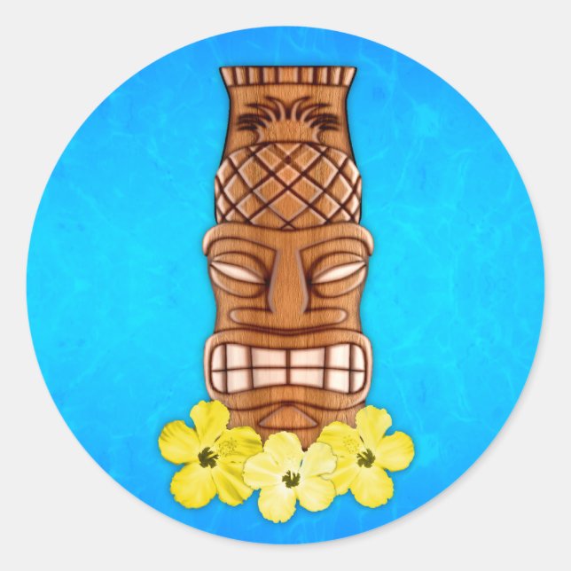 Sticker Rond Masque Hawaïen Tiki (Devant)