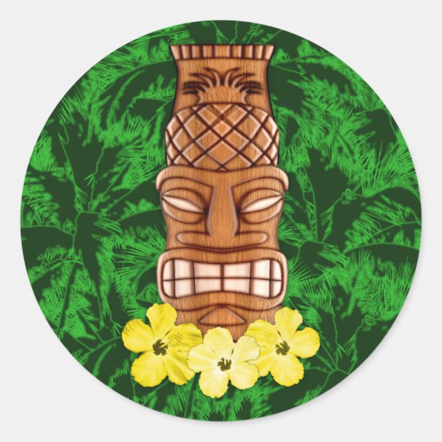 Sticker Rond Masque Hawaïen Tiki (Devant)