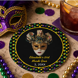 Sticker Rond Masque Mardi Gras Fête d'anniversaire 21 ans