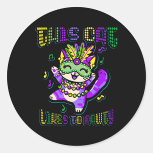 Sticker Rond Masque Mardi Vêtements Costumes Mardi Gras Chat