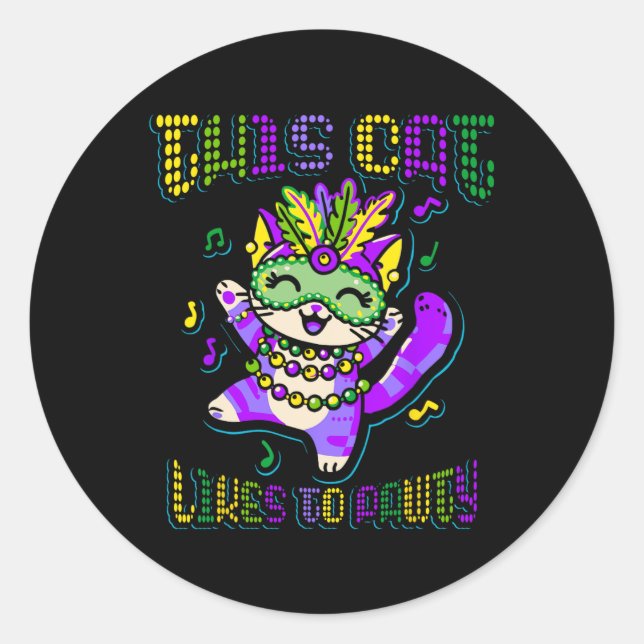 Sticker Rond Masque Mardi Vêtements Costumes Mardi Gras Chat (Devant)