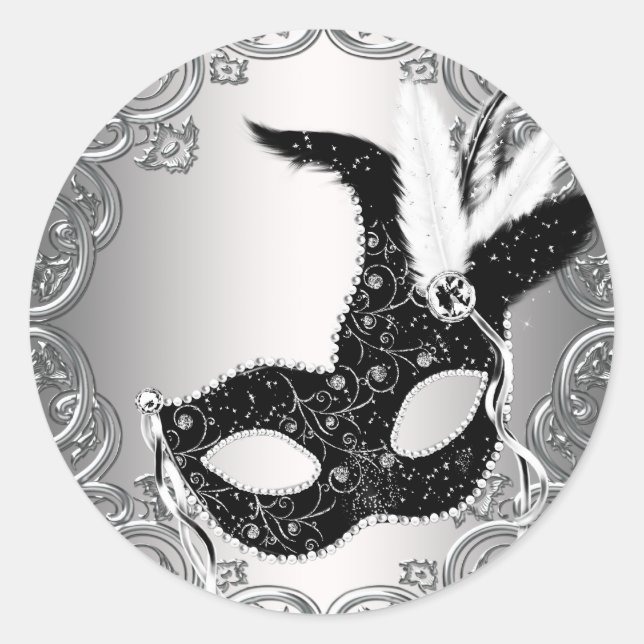 Sticker Rond Masque Masque Mascarade Mascarade en argent - Scea (Devant)