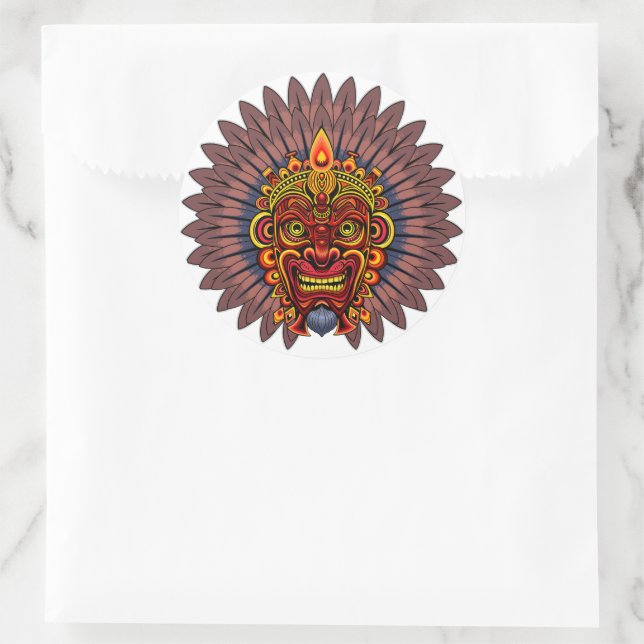 Sticker Rond Masque rituel du roi guerrier tribal (Sac)