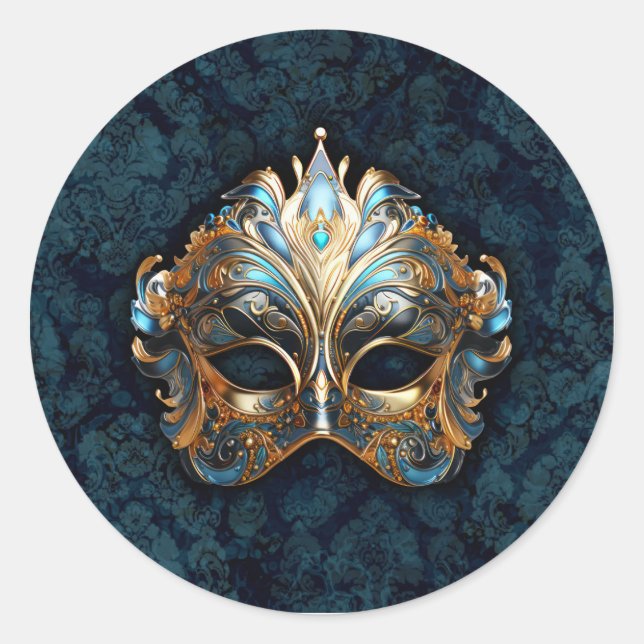 Sticker Rond Masque sarcelle et orné complexe (Devant)