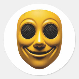 Sticker Rond Masque souriant jaune