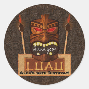 Sticker Rond Masque Tiki en bois Vintage Retro Luau Summer Part