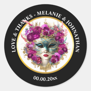 Sticker Rond Masque vénitienne masquerade rose élégant