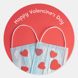 Sticker Rond Masque visage et coeurs Heureuses Saintes-Valentin