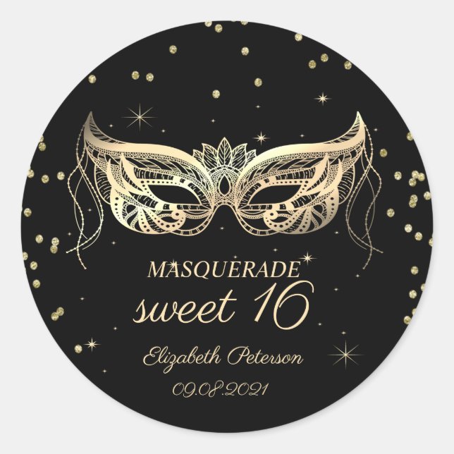 Sticker Rond Masquerade Gold Diamonds Sweet 16 (Devant)