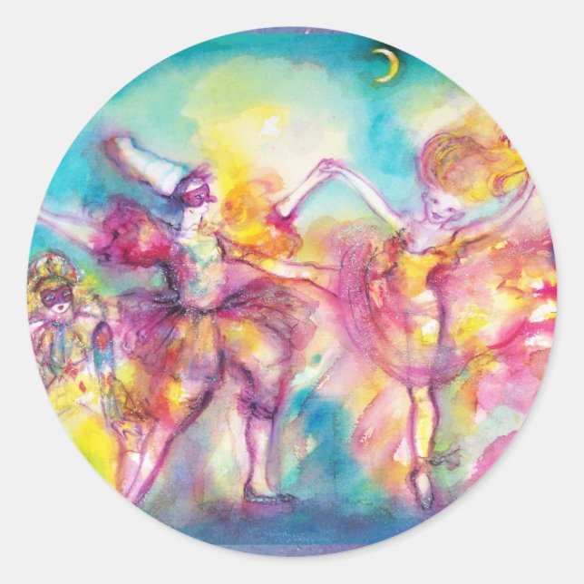 Sticker Rond MASQUERADE, Mardi Gras Masques, Danse, Musique (Devant)