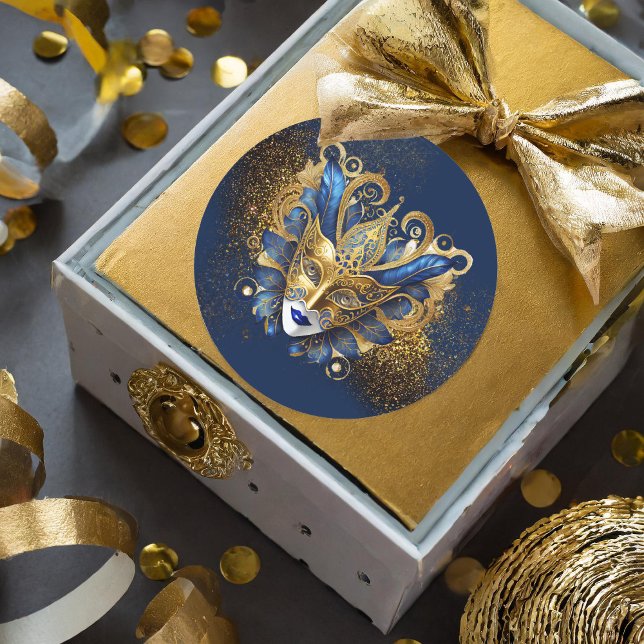 Sticker Rond Masquerade Masque Motif Blue Gold ID1031 (Créateur téléchargé)