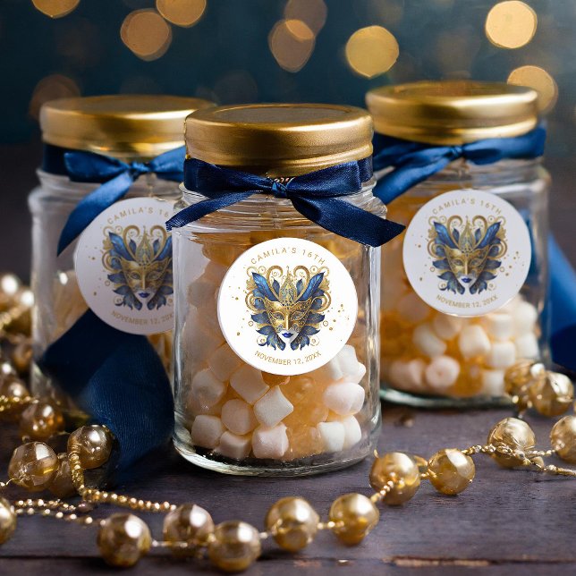 Sticker Rond Masquerade Motif Sweet 16 Blue Gold ID1032 (Créateur téléchargé)