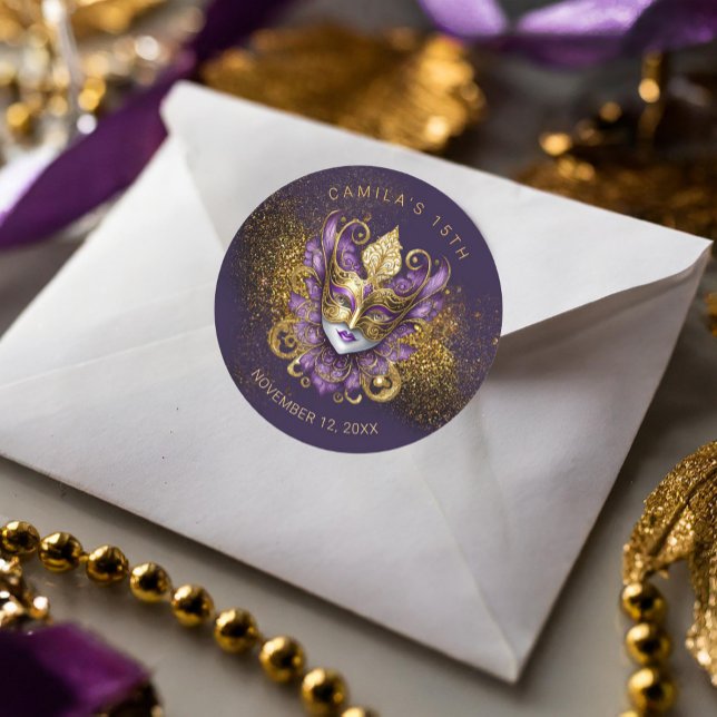 Sticker Rond Masquerade Quinceanera Purple Gold V2 ID1031 (Créateur téléchargé)