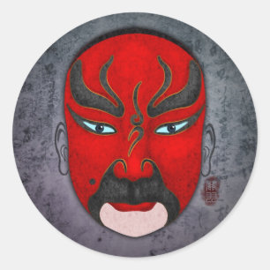 Sticker Rond Masques chinois d'opéra - Guan Yu