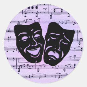 Sticker Rond Masques de musique et de théâtre violets