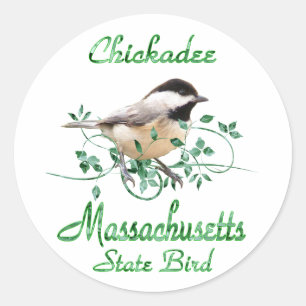 Sticker Rond Massachusetts de Chickadee Oiseau d'État