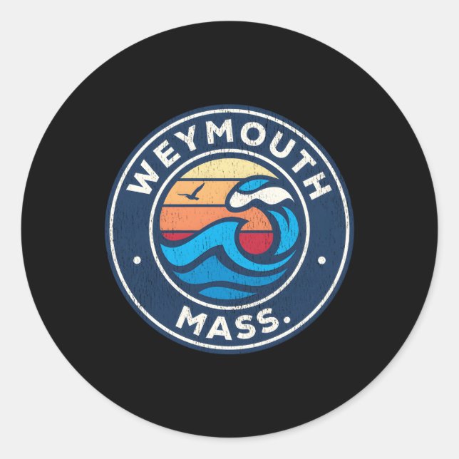 Sticker Rond Massachusetts de Weymouth Ma Vagues Nautiques (Devant)