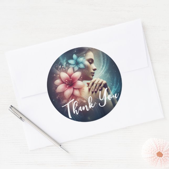 Sticker Rond Massage Thérapie Healing Mains Spa d'énergie Merci (Enveloppe)